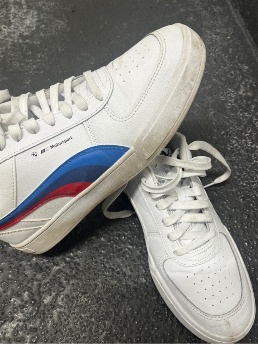 BMW White Leather Sneakers with Blue and Red Motorsport Waves